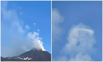 Fenomen rar. Muntele Etna aruncă "inele de fum" Fenomen rar. Muntele Etna aruncă "inele de fum"
