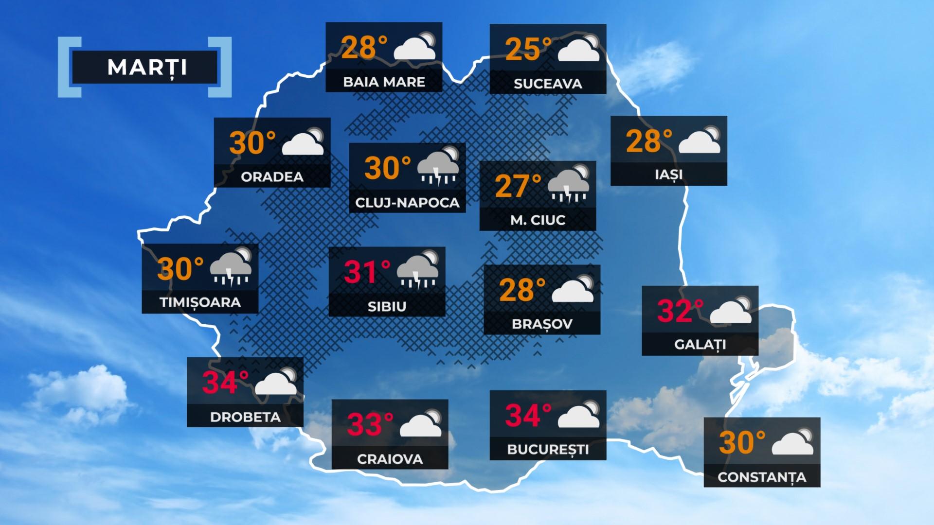 Vremea de mâine 17 iunie. Temperaturile vor fi ridicate. Maximele se vor încadra între 25 şi 36 de grade